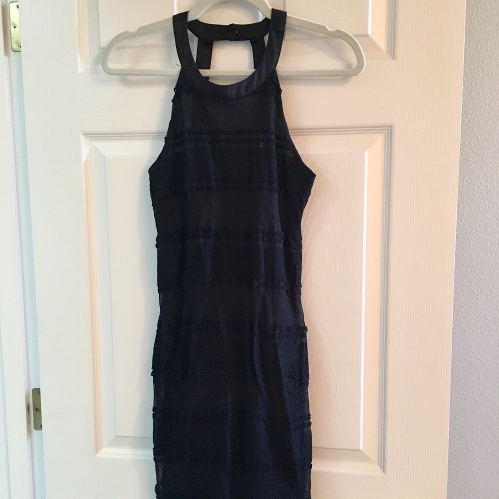 Romy | Black Halter Knee Length Fitted Dress